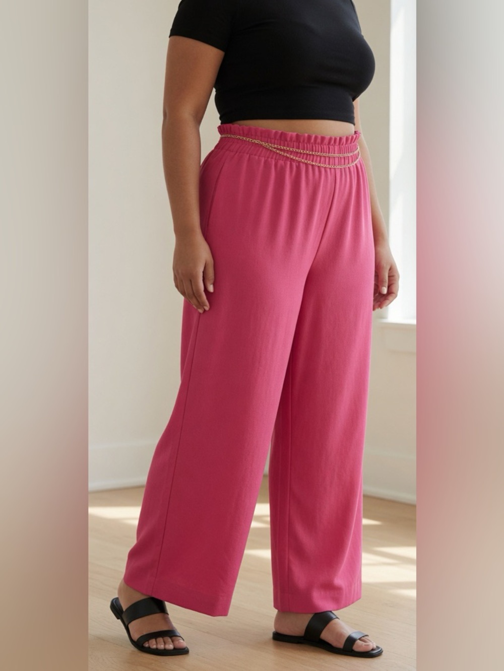 SHEIN Wide Leg Crepe Hot Pink Pants. Size XL, Preloved EUC